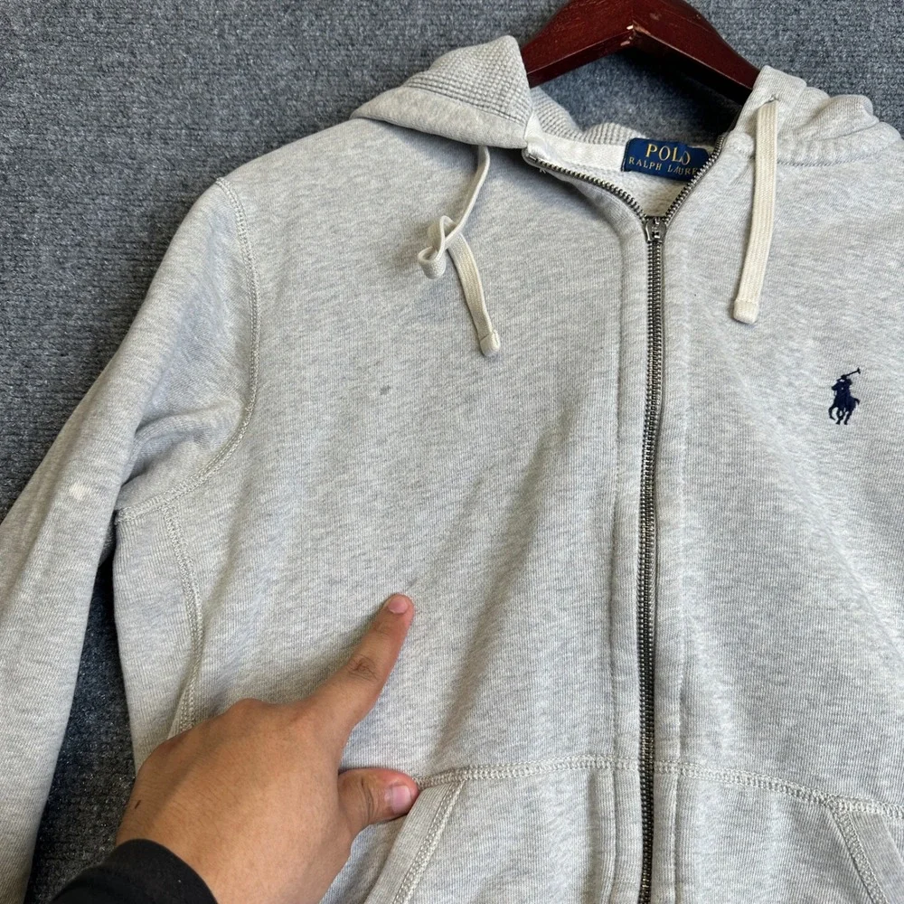 Polo Ralph Lauren Full Zip Hoodie Mens Large Gray Fleece Casual Minimal Everyday